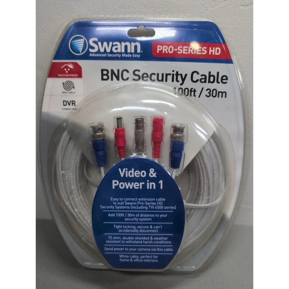 Swann Pro-Series HD BNC/DC Power Extension Cable 100ft/30m for CCTV Security